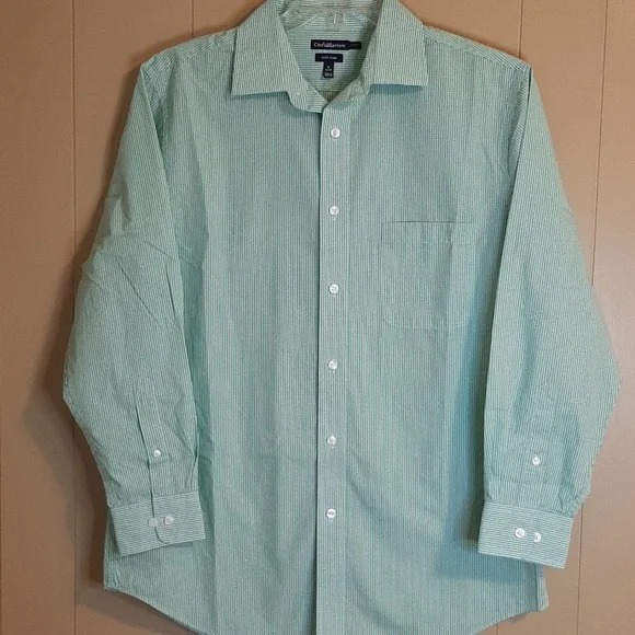 Croft & Barrow Men's 16 32 / 33 Long Sleeve Button Down Mint Green And White - Picture 1 of 10